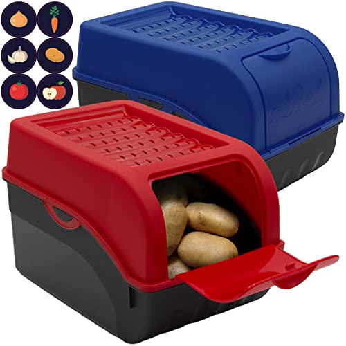 ARTECSIS Kartoffel Aufbewahrungsbox rot/blau 2er Set I Gemüsebox Kartoffelbox mit Deckel für ca. 4 kg Kartoffeln + 6 Aufkleber mit Gemüsesorten von ARTECSIS