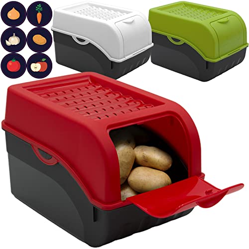 ARTECSIS Kartoffel Aufbewahrungsbox Rot/Weiß/Grün 3er Set I Gemüsebox Kartoffelbox mit Deckel für ca. 4 kg Kartoffeln + 6 Aufkleber mit Gemüsesorten von ARTECSIS