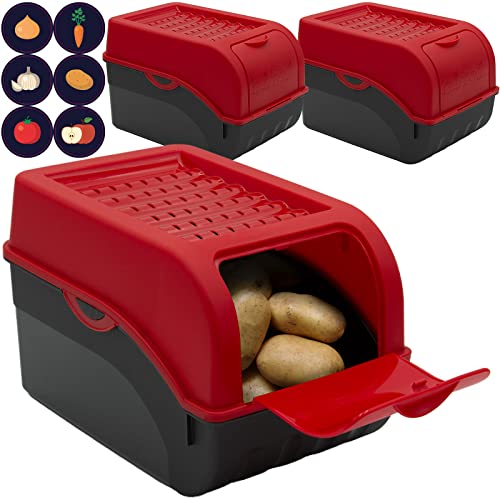 ARTECSIS Kartoffel Aufbewahrungsbox rot 3er Set I Gemüsebox Kartoffelbox mit Deckel für ca. 4 kg Kartoffeln + 6 Aufkleber mit Gemüsesorten von ARTECSIS