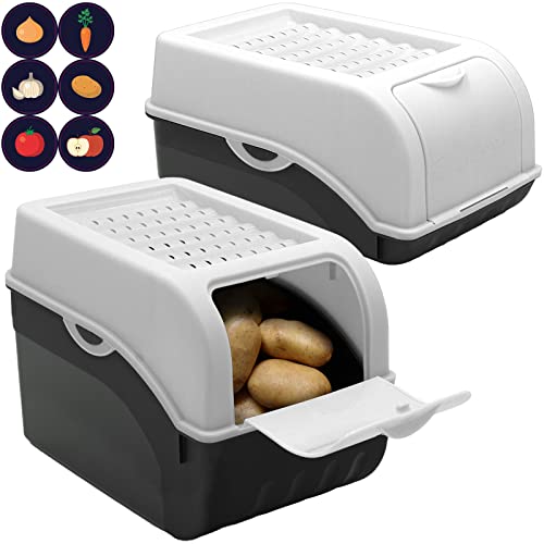 ARTECSIS Kartoffel Aufbewahrungsbox weiss 2er Set I Gemüsebox Kartoffelbox mit Deckel, ca. 3 l +7 l + 6 Aufkleber mit Gemüsesorten von ARTECSIS
