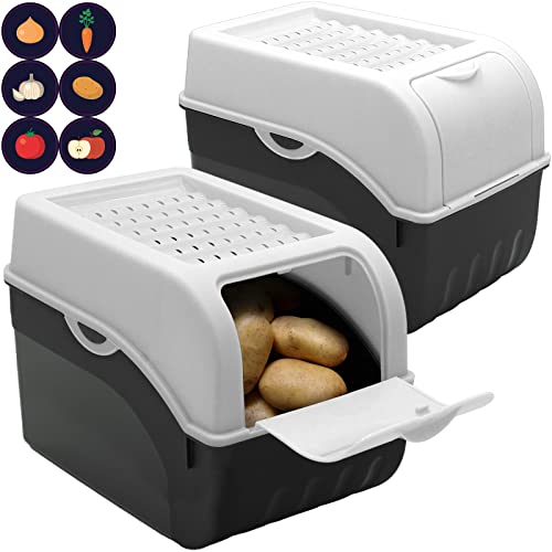 ARTECSIS Kartoffel Aufbewahrungsbox weiß 2er Set I für ca. 6 kg Kartoffeln I Kartoffelbox, Zwiebelbox, Gemüsebox mit Deckel + 6 Aufkleber mit Gemüsesorten von ARTECSIS