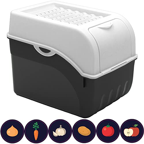 ARTECSIS Kartoffel Aufbewahrungsbox weiß I für ca. 6 kg Kartoffeln I Kartoffelbox, Zwiebelbox, Gemüsebox mit Deckel + 6 Aufkleber mit Gemüsesorten von ARTECSIS