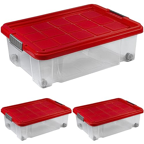 ARTECSIS Unterbett Aufbewahrungsbox mit Deckel und Rollen 3er Set I 34L - 60 x 40 x 18 cm von ARTECSIS