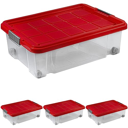 ARTECSIS Unterbett Aufbewahrungsbox mit Deckel und Rollen 4er Set I 34L - 60 x 40 x 18 cm von ARTECSIS