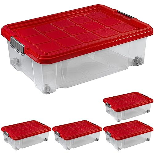 ARTECSIS Unterbett Aufbewahrungsbox mit Deckel und Rollen 5er Set I 34L - 60 x 40 x 18 cm von ARTECSIS