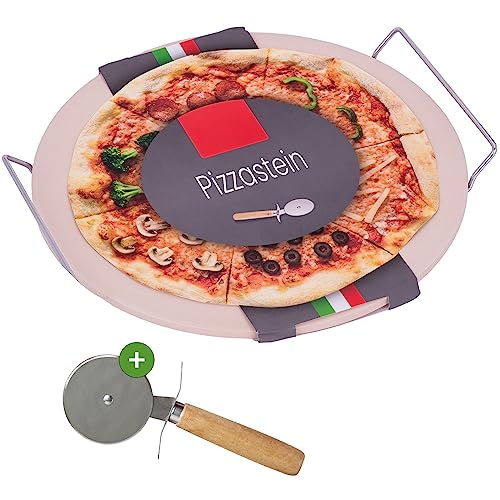 Pizzastein rund 30cm I im Set inkl. Pizzaschneider & E-Book I Schamott Backstein von ARTECSIS