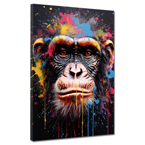 Affe Pop Art Splash Tier Leinwandbild Wandbild Deko XL Kunst Größe 90x120x4cm Affe Pop Art Splash Tier Leinwandbild Wandbild Deko XL Kunst Größe 90x120x4cm von ARTEDinoi