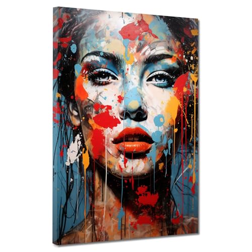 Frau frontal Pop Art Gesicht Leinwandbild Wandbild wunderschöne Kunstdruck Größe 75x100x2cm Frau frontal Pop Art Gesicht Leinwandbild Wandbild wunderschöne Kunstdruck Größe 75x100x2cm von ARTEDinoi