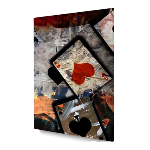 Kunstwelten24 Leinwandbild Wandbild Ass Herz & Pik Abstract Kunstdruck XXL Größe 60x90x4cm von ARTEDinoi
