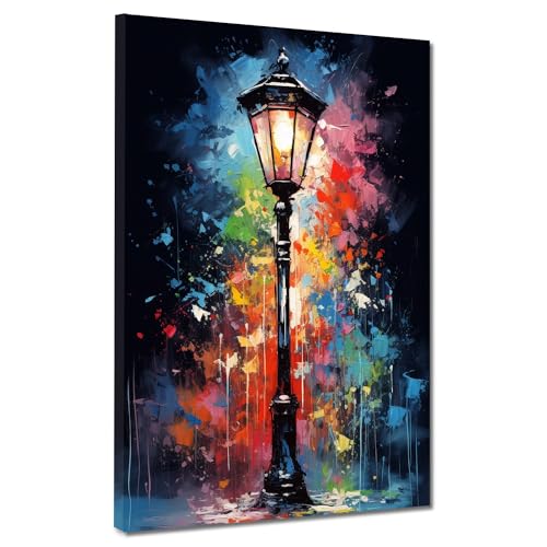 Kunstwelten24 Leinwandbild Wandbild Pop Art Straßenlampe Colour Größe 60x80x2cm von ARTEDinoi