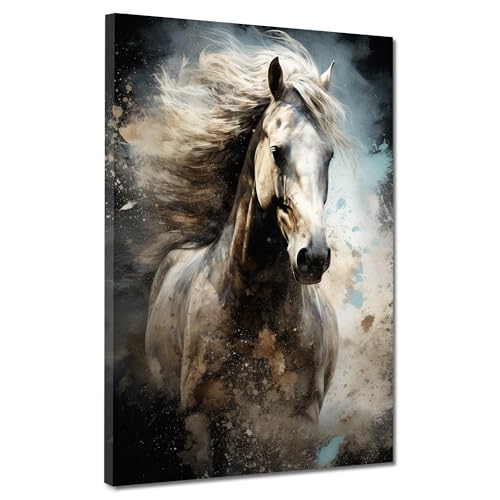 Kunstwelten24 Leinwandbild Wandbild wunderschönes weißes Pferd Größe 60x80x2cm von ARTEDinoi