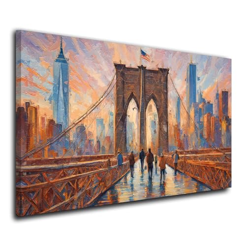 Kunstwelten24 Wandbild Leinwandbild Brücke New York USA Größe 90x60x2cm von ARTEDinoi