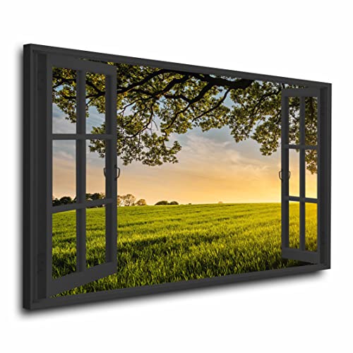 Kunstwelten24 Wandbild Leinwandbild Fenster Landscape View XL Kunstdruck Größe 90x60x2cm von ARTEDinoi