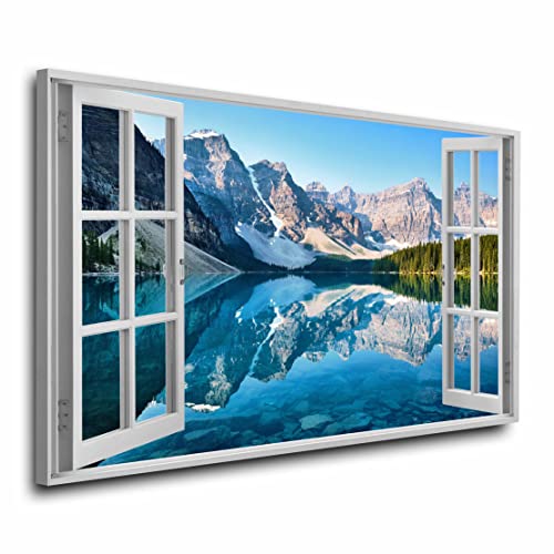 Kunstwelten24 Wandbild Leinwandbild Fenster Mountain View Blue Größe 150x100x4cm von ARTEDinoi