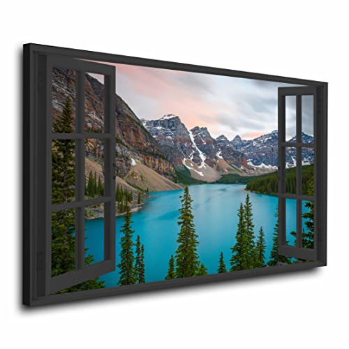 Kunstwelten24 Wandbild Leinwandbild Fenster Mountain View Größe 120x80x2cm von ARTEDinoi