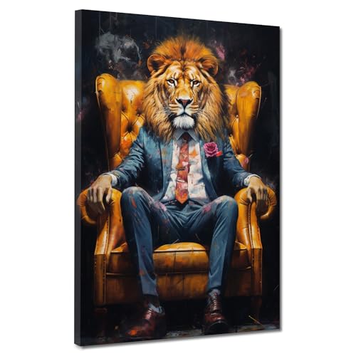 Löwe im Anzug sitzend Tier Leinwandbild Wandbild Deko Kunst XL Größe 105x140x4cm Löwe im Anzug sitzend Tier Leinwandbild Wandbild Deko Kunst XL Größe 105x140x4cm von ARTEDinoi