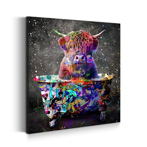 Stier in Badewanne Street Art Leinwandbild Wandbild Kunst XXL Deko Größe 40x40x2cm Stier in Badewanne Street Art Leinwandbild Wandbild Kunst XXL Deko Größe 40x40x2cm von ARTEDinoi