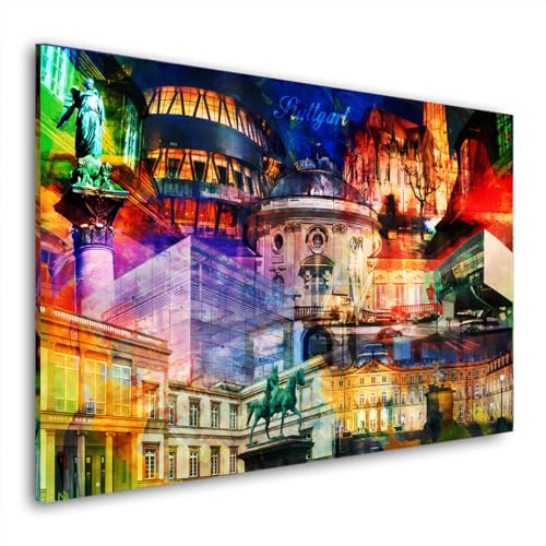 Stuttgart Pop Art Wahrzeichen Wandbild Leinwandbild Kunstdruck XL Wanddeko Größe 150x100x4cm von ARTEDinoi