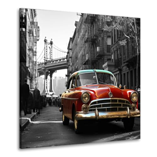 Schwarz weiß Oldtimer in rot Leinwandbild Wandbild Kunstdruck XL Wanddeko Größe 40x40x2cm Schwarz weiß Oldtimer in rot Leinwandbild Wandbild Kunstdruck XL Wanddeko Größe 40x40x2cm von ARTEDinoi