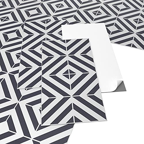 ARTENS - PVC Bodenbelag Banos - Selbstklebende Vinyl-Fliesen - Vinylboden - Geometrischer Fliesen-Effekt - Schwarz/Weiß - Medio - 60,96 cm x 30,48 cm x 1,5 mm - Dicke 1,5 mm - 2.23m² / 12 Fliesen von ARTENS