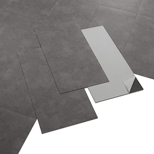 ARTENS - PVC Bodenbelag Galena - Selbstklebende Vinyl-Fliesen - Vinylboden - Betoneffekt - Dunkelgrau- Medio - 60,96 cm x 30,48 cm x 1,5 mm - Dicke 1,5 mm - 2.23m² / 12 Fliesen von ARTENS