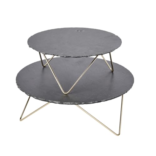 Artesà Mehrstöckige Servierplatte, 2 runde Servierständer aus Schiefer, mit erhöhten Metallbeinen, für Teestunden, Käse, Kuchen, Sandwiches und mehr, 30.5 x 30.5 x 24cm von Artesa