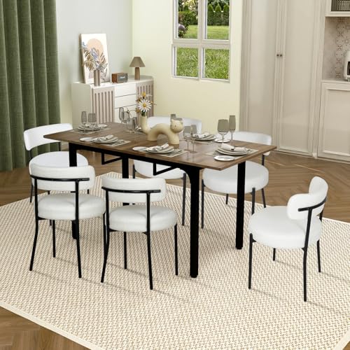 ARTETHYS Essgruppen Für 4-6 Personen, Esstisch Ausziehbar, Industriestil Esszimmertisch 110-149 x 70 cm mit 6 Esszimmerstühle, Schwarz Eisenbeine für Küche Esszimmer und Wohnzimmer, Beige von ARTETHYS