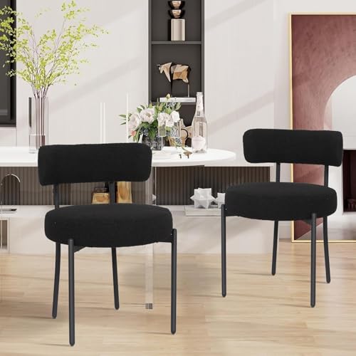 ARTETHYS Esszimmerstühle 2er Set, gepolsterte küchenstühle, Polsterstühle mit Rückenlehnen Metallbeinen, Modern Teddy Stoff Boucle Stühle, Dining Chairs für Esszimmer, Küchen, Wohnzimmer(Schwarz) von ARTETHYS