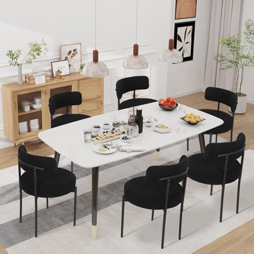 ARTETHYS Esszimmerstühle 6er Set, gepolsterte küchenstühle, Polsterstühle mit Rückenlehnen Metallbeinen, Modern Teddy Stoff Boucle Stühle, Dining Chairs für Esszimmer, Küchen, Wohnzimmer(Schwarz) von ARTETHYS