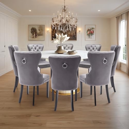 ARTETHYS Samt Esszimmerstühle 8er Set, Gepolstert Küchenstühle mit Eichenbeinen, Polsterstühle mit Armlehnen Rückenlehne für Esszimmer Wohnzimmer Küche, Tragkraft 150 kg, Grau von ARTETHYS