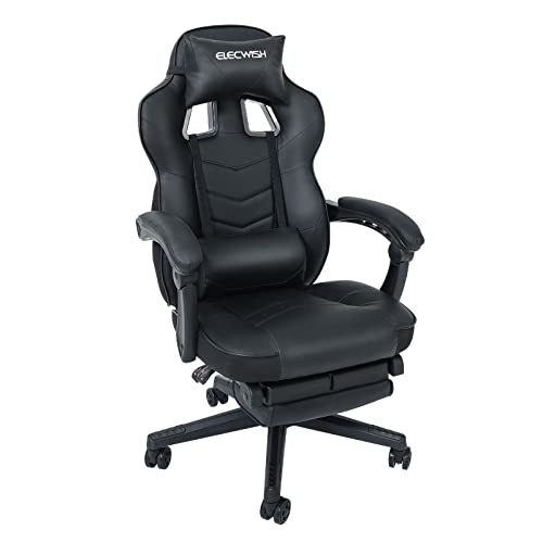 ARTETHYS Gaming Stuhl mit Massage und Fußstütze, Bürostuhl Chefsessel Racing Stuhl ergonomisch Sportsitz, Höhenverstellbarer Drehstuhl Computerstuhl, MB. bis 150Kg, Schwarz von ARTETHYS