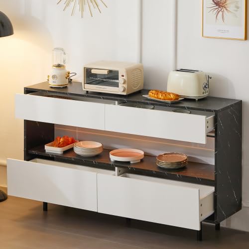 ARTETHYS Küchenschrank, Sideboard mit 4 Schubladen und Offenem Regal, Buffetschrank Aufbewahrungsschrank mit Arbeitsplatte, Anrichte für Küche, Wohnzimmer, Flur und Esszimmer, (150 x 35 x 89,5cm) von ARTETHYS