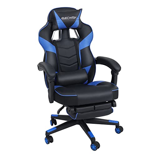 ARTETHYS Massage Gaming Stuhl Bürostuhl Chefsessel Ergonomisch Racing Gamingstuhl, Höhenverstellbarer Computerstuhl Drehstuhl mit Fußstütze (Schwarz& Blau) von ARTETHYS