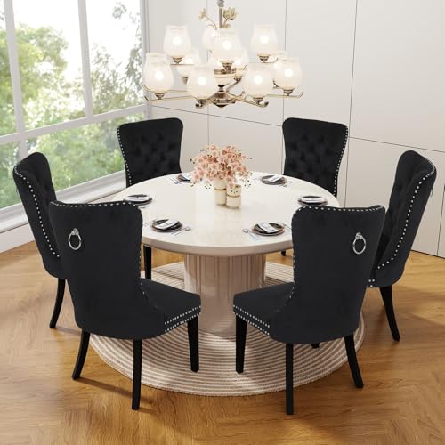 ARTETHYS Samt Esszimmerstühle 6er Set, Gepolstert Küchenstühle mit Eichenbeinen, Polsterstühle mit Armlehnen Rückenlehne für Esszimmer Wohnzimmer Küche, Tragkraft 150 kg, Schwarz von ARTETHYS