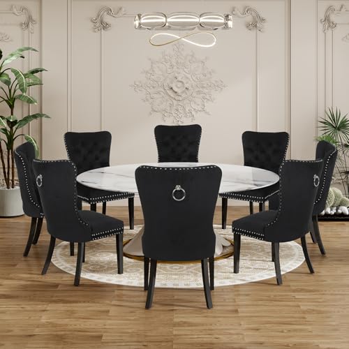 ARTETHYS Samt Esszimmerstühle 8er Set, Gepolstert Küchenstühle mit Eichenbeinen, Polsterstühle mit Armlehnen Rückenlehne für Esszimmer Wohnzimmer Küche, Tragkraft 150 kg, Schwarz von ARTETHYS