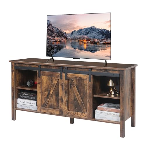 ARTETHYS TV Schrank, TV Ständer mit 2 Schiebetüren 2 offenen Fächern,Fernsehtisch Lowboard Fernsehschrank Sideboard, Industrie Design Braun, 120x40x60,5cm von ARTETHYS