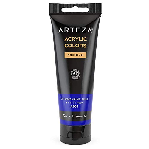 ARTEZA Acrylfarbe, 120 ml Malfarbe in Beutel/Tube, Farbe Ultramarinblau, hochwertige Acrylfarbe, Künstlerfarbe zum Malen auf Leinwänden von ARTEZA