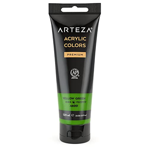 ARTEZA Acrylfarbe, Farbe Gelbgrün, Acrylfarben in 120 ml Beutel/Tube, hochwertige Künstlerfarbe für Acrylmalerei, Malfarben für Leinwand mit hoher Deckkraft von ARTEZA