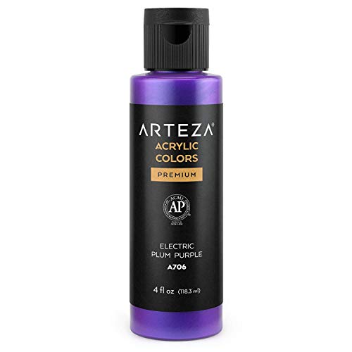 ARTEZA Acrylfarbe irisierend, A706 Elektrisches Pflaumenblau, 118 ml Flasche, hochviskose schimmernde Chamäleonfarbe wasserbasiert und mischbar, irisierende Farbe für Leinwand, Holz, Steine, Stoffe von ARTEZA