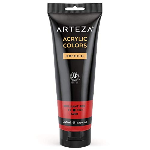 ARTEZA Acrylic Paint (Brilliant Red) 250ml/ tube + transparent label von ARTEZA