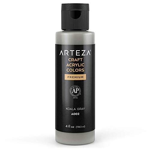 ARTEZA Craft Acrylfarbe, A002 Koalagrau, 118 ml Flasche, wasserbasierte, mischbare, matte Acrylfarbe für Kunst- und DIY-Projekte auf Glas, Holz, Keramik, Stoffen, Papier und Leinwand von ARTEZA