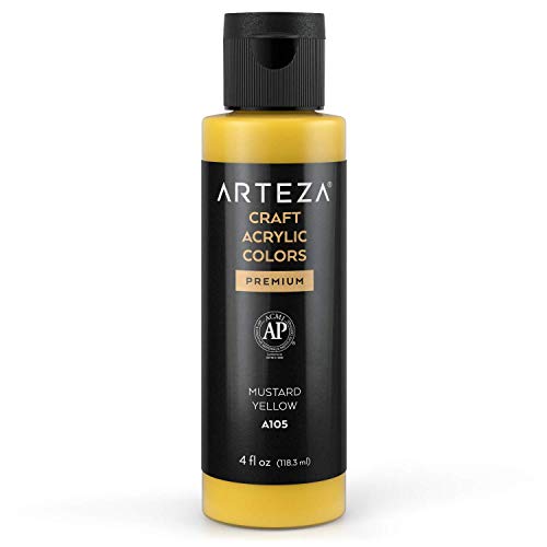 ARTEZA Craft Acrylfarbe, A105 Senfgelb, 118 ml Flasche, wasserbasierte, mischbare, matte Acrylfarbe für Kunst- und DIY-Projekte auf Glas, Holz, Keramik, Stoffen, Papier und Leinwand von ARTEZA