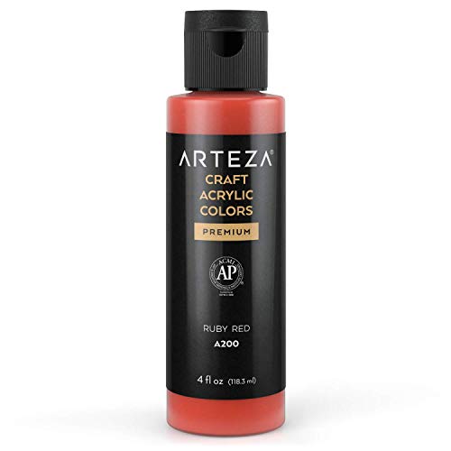 ARTEZA Craft Acrylfarbe, A200 Rubinrot, 118 ml Flasche, wasserbasierte, mischbare, matte Acrylfarbe für Kunst- und DIY-Projekte auf Glas, Holz, Keramik, Stoffen, Papier und Leinwand von ARTEZA