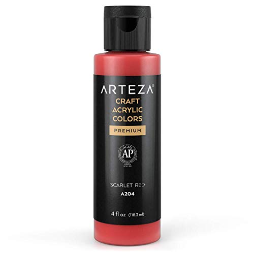 ARTEZA Craft Acrylfarbe, A204 Scharlachrot, 118 ml Flasche, wasserbasierte, mischbare, matte Acrylfarbe für Kunst- und DIY-Projekte auf Glas, Holz, Keramik, Stoffen, Papier und Leinwand von ARTEZA