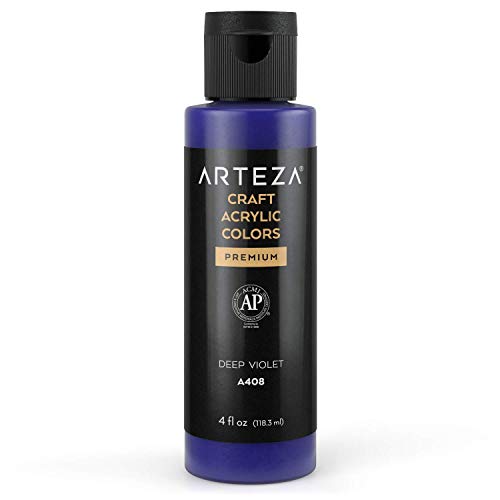 ARTEZA Craft Acrylfarbe, A408 Tiefes Violett, 118 ml Flasche, wasserbasierte, mischbare, matte Acrylfarbe für Kunst- und DIY-Projekte auf Glas, Holz, Keramik, Stoffen, Papier und Leinwand von ARTEZA