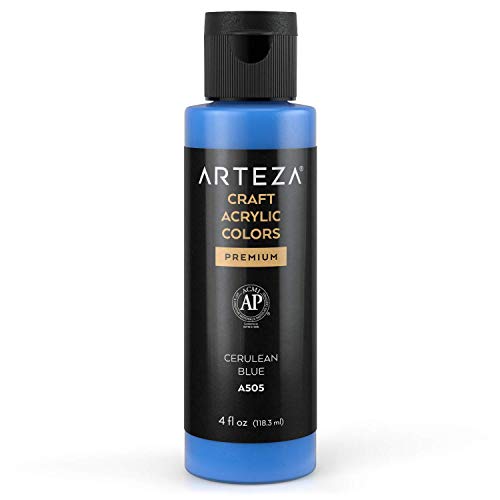 ARTEZA Craft Acrylfarbe, A505 Cerulean Blau, 118 ml Flasche, wasserbasierte, mischbare, matte Acrylfarbe für Kunst- und DIY-Projekte auf Glas, Holz, Keramik, Stoffen, Papier und Leinwand von ARTEZA