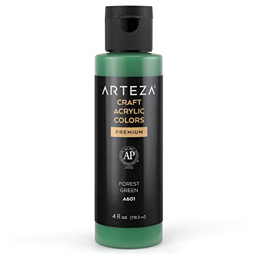 ARTEZA Craft Acrylfarbe, A601 Waldgrün, 118 ml Flasche, wasserbasierte, mischbare, matte Acrylfarbe für Kunst- und DIY-Projekte auf Glas, Holz, Keramik, Stoffen, Papier und Leinwand von ARTEZA