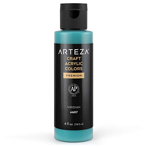 ARTEZA Craft Acrylfarbe, A607 Viridian, 118 ml Flasche, wasserbasierte, mischbare, matte Acrylfarbe für Kunst- und DIY-Projekte auf Glas, Holz, Keramik, Stoffen, Papier und Leinwand von ARTEZA