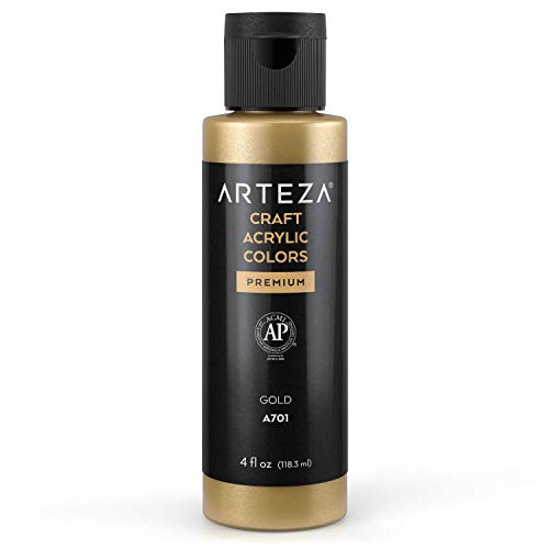 ARTEZA Craft Acrylfarbe, A701 Gold, 118 ml Flasche, wasserbasierte, mischbare, matte Acrylfarbe für Kunst- und DIY-Projekte auf Glas, Holz, Keramik, Stoffen, Papier und Leinwand von ARTEZA