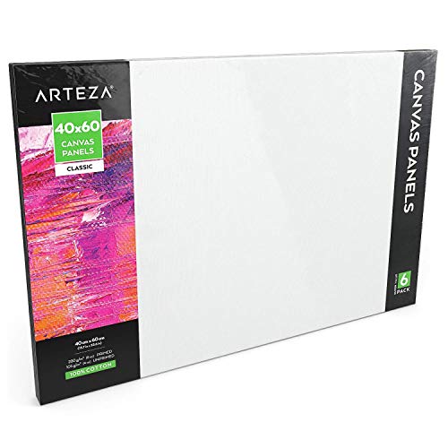 Arteza Malkarton, 40x60cm Großpackung mit 6 Leinwänden, weiße grundierte 100% Baumwolle, für Malerei, Acrylgießen, Ölfarben & nasse Kunstmedien, Malpappe für Profis & Hobbymaler von ARTEZA